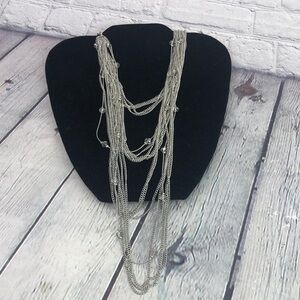 LOFT silver tone multi layered chain statement necklace